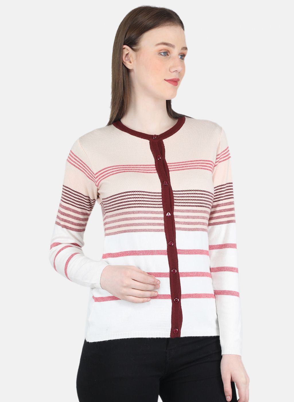 Women White Stripe Cardigan