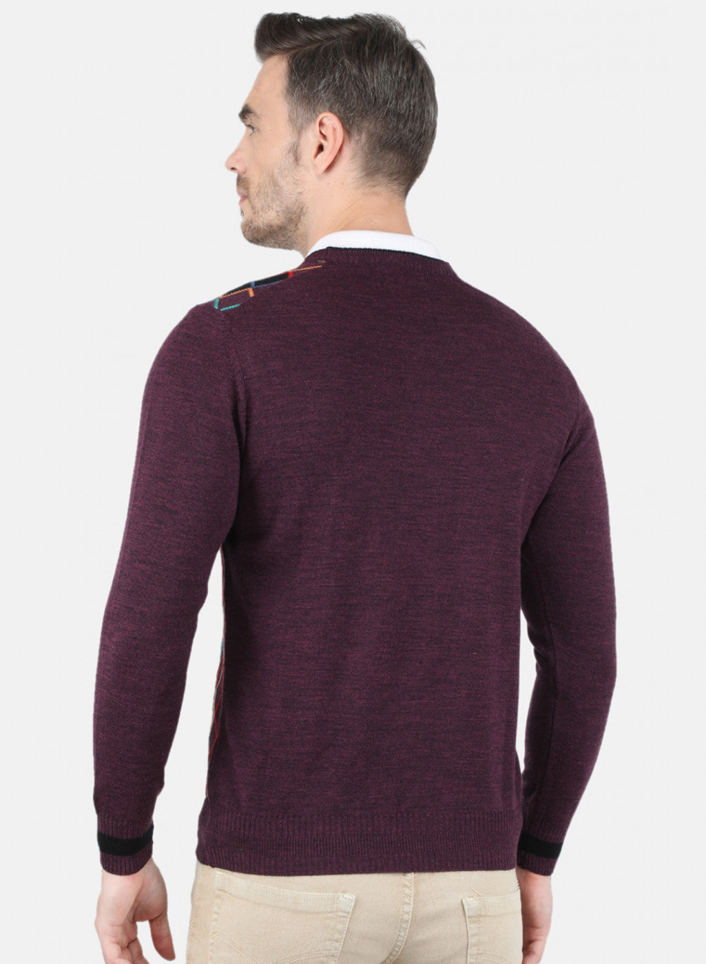 Men Purple Self Design Pullover