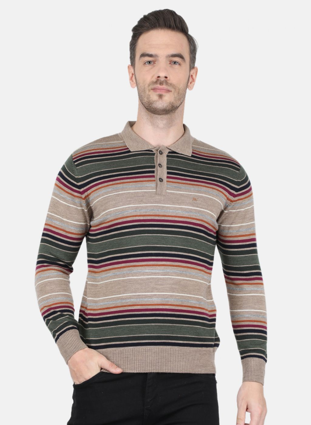 Men Beige Stripe T-Shirt