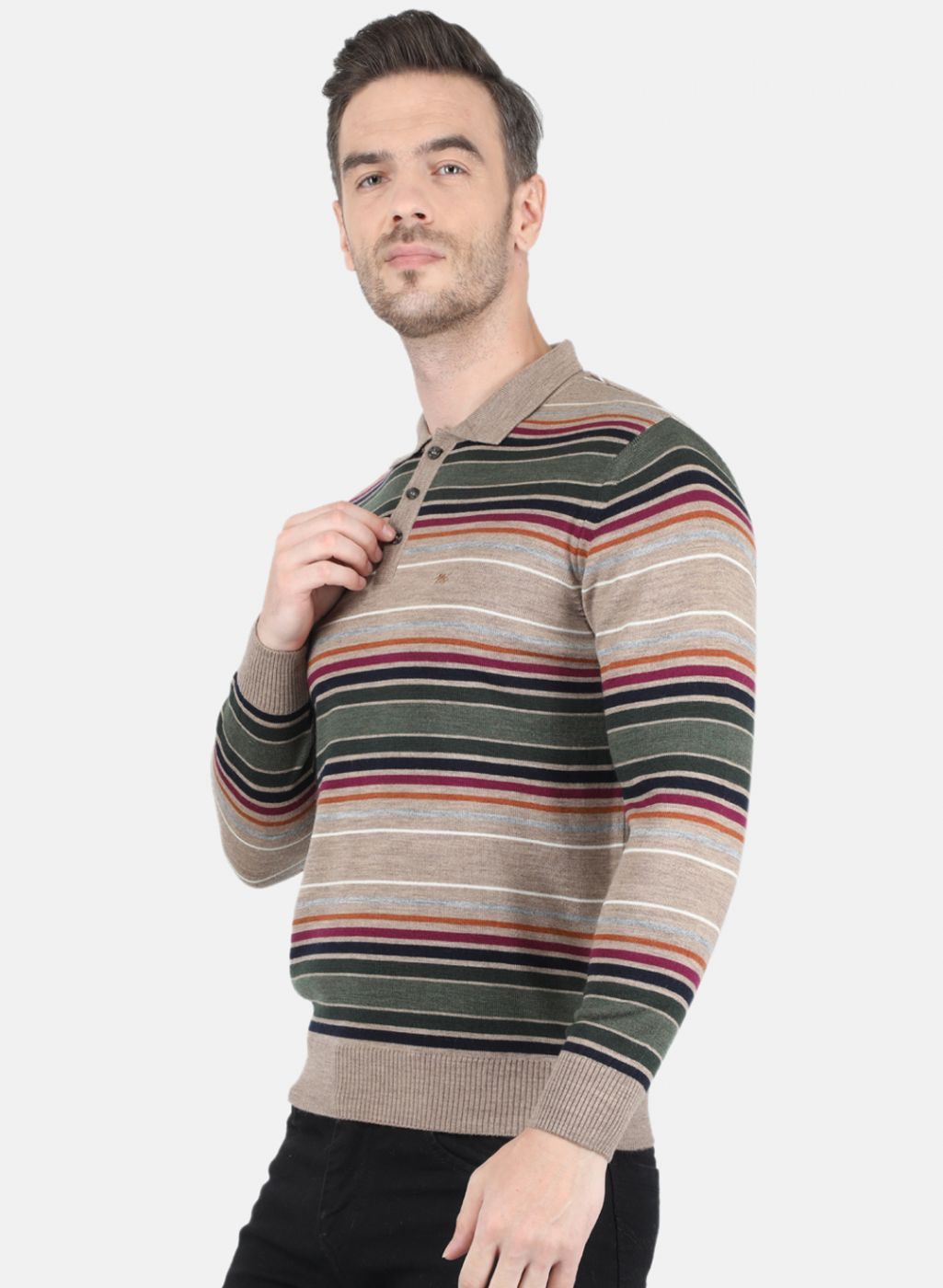 Men Beige Stripe T-Shirt