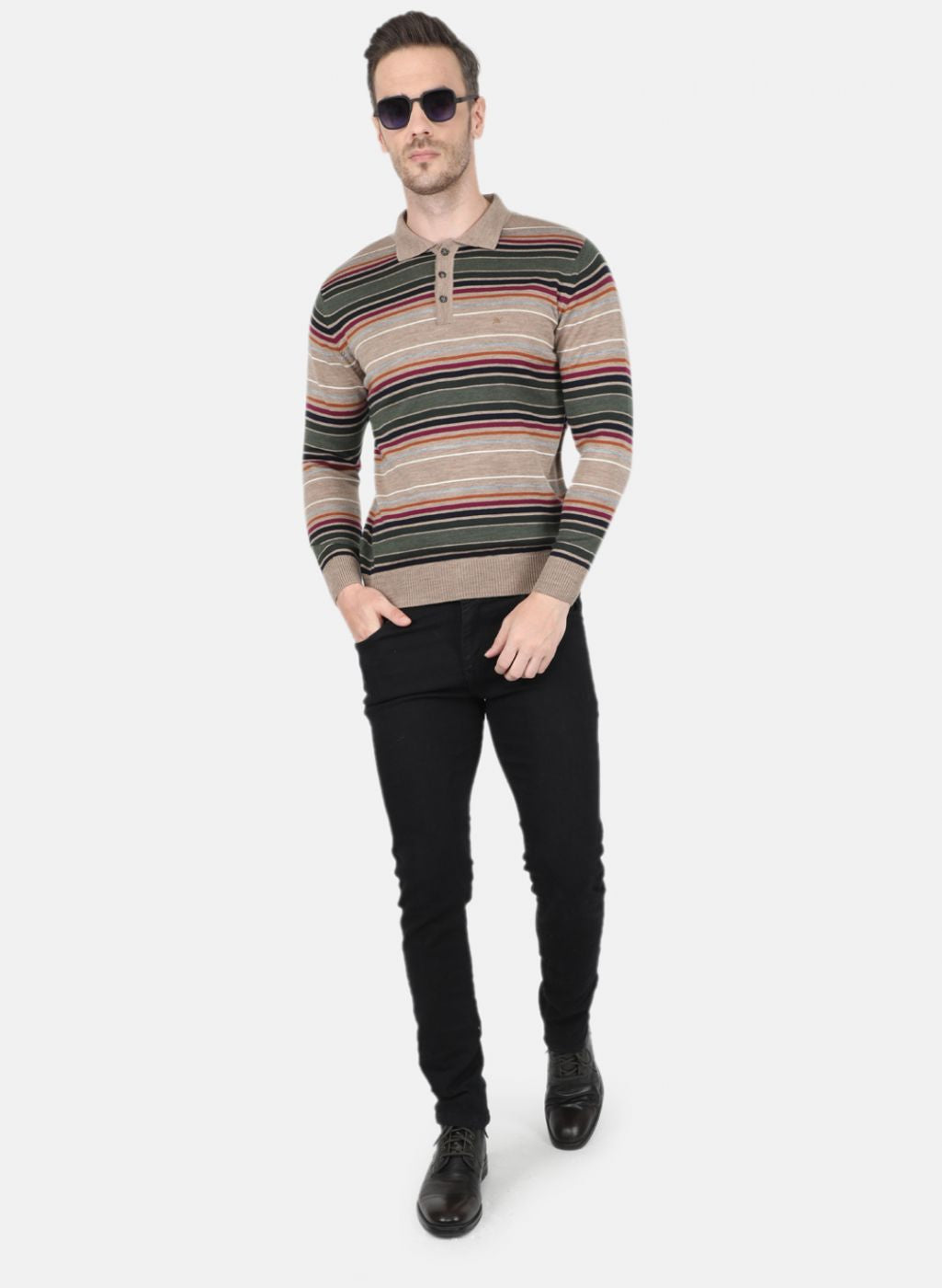 Men Beige Stripe T-Shirt