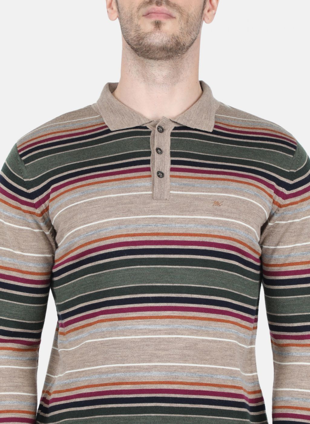 Men Beige Stripe T-Shirt