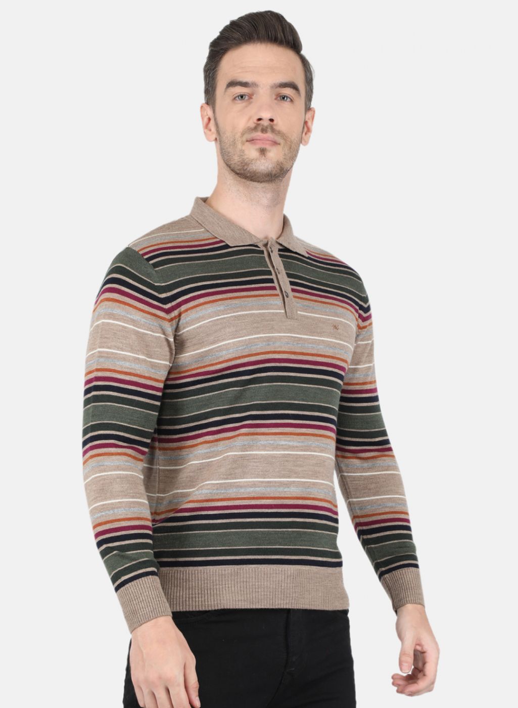 Men Beige Stripe T-Shirt