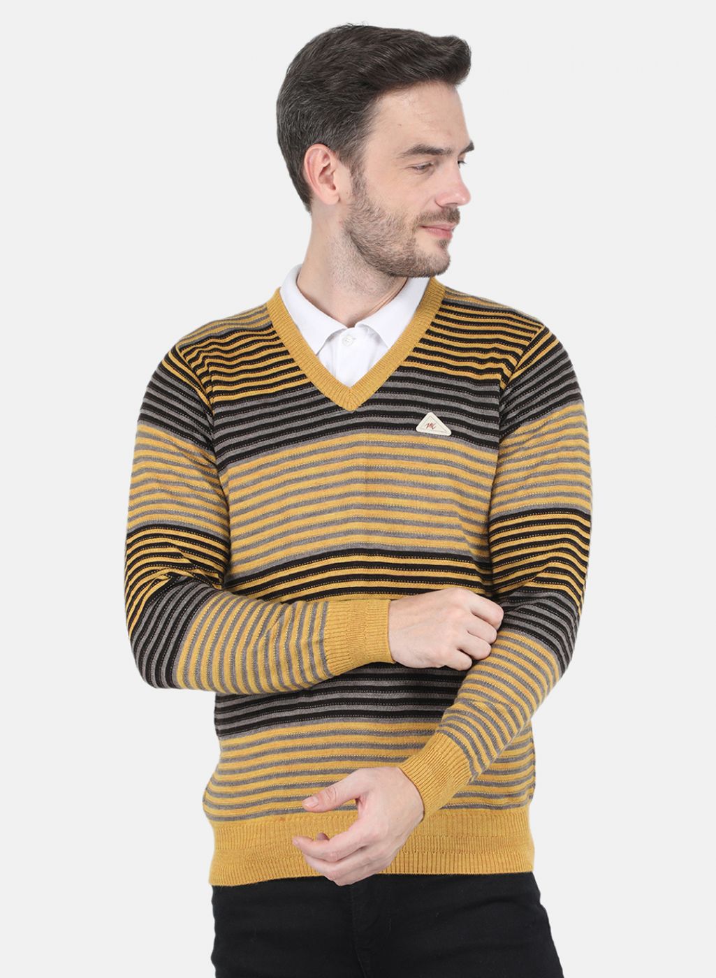 Men Yellow Stripe Pullover