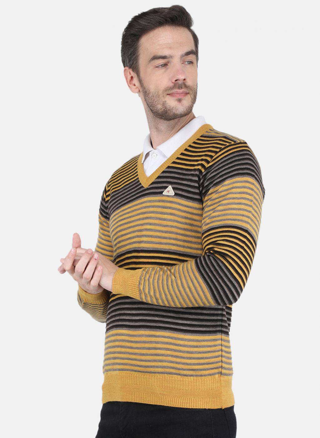 Men Yellow Stripe Pullover