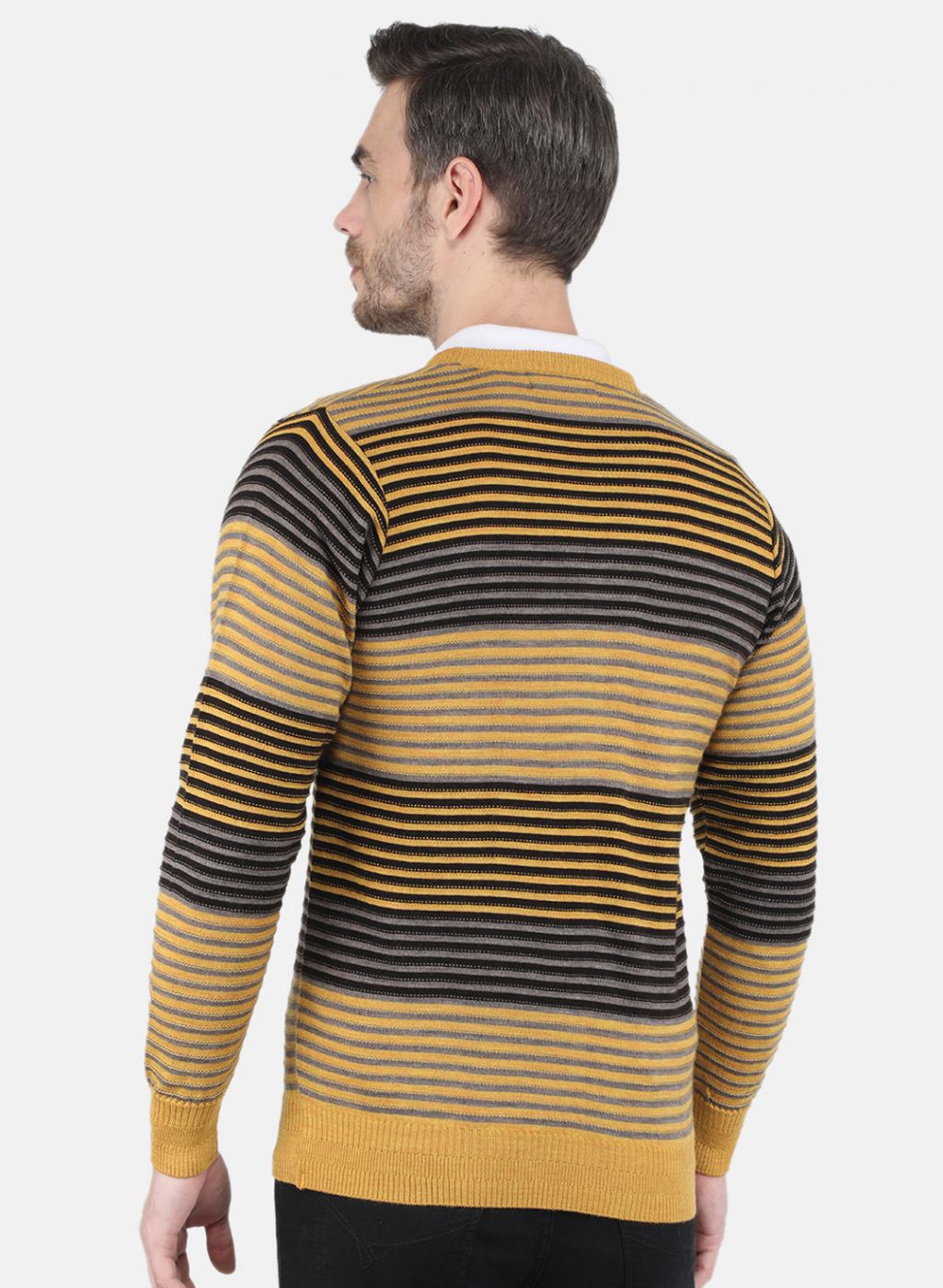 Men Yellow Stripe Pullover