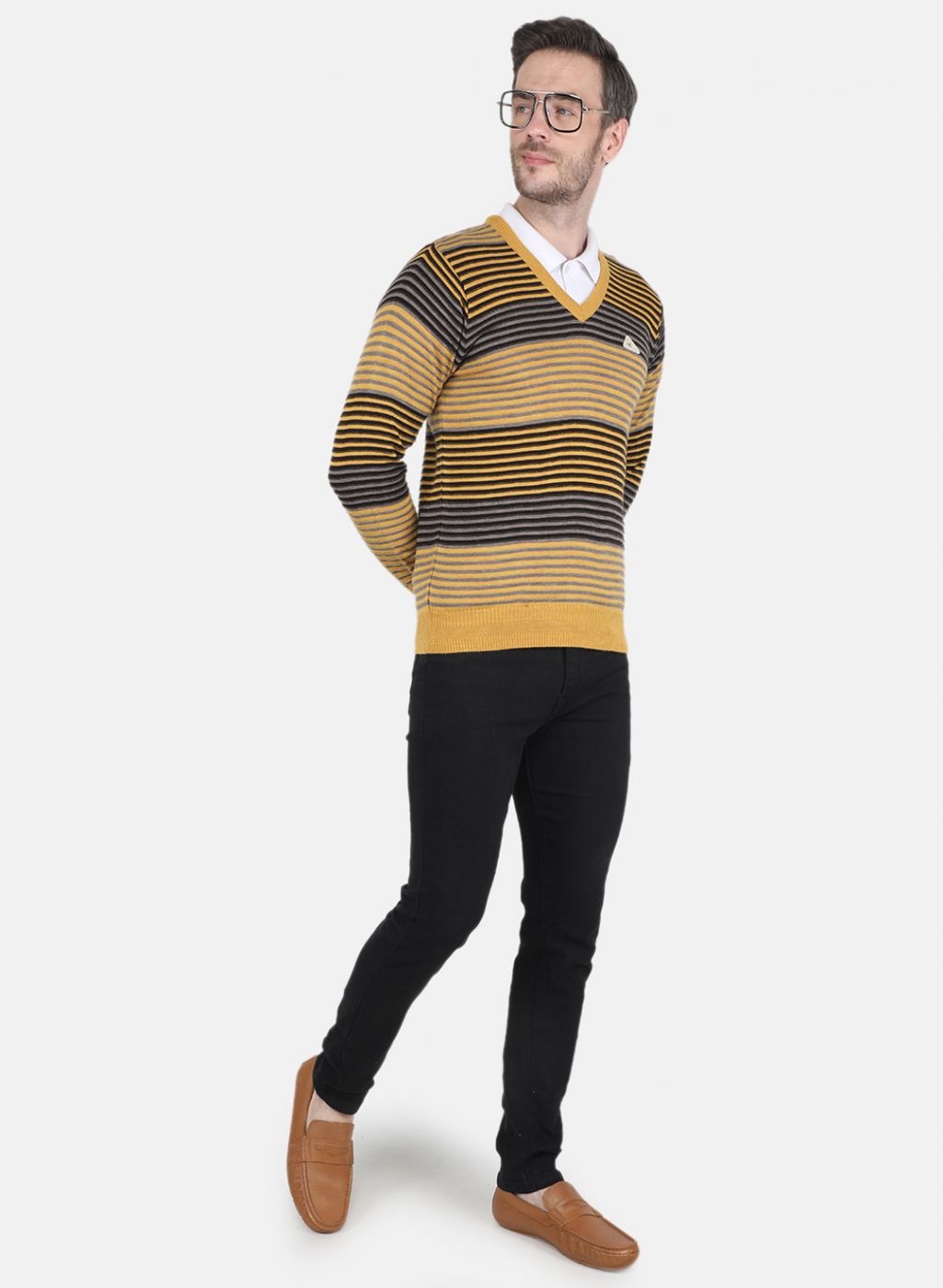 Men Yellow Stripe Pullover