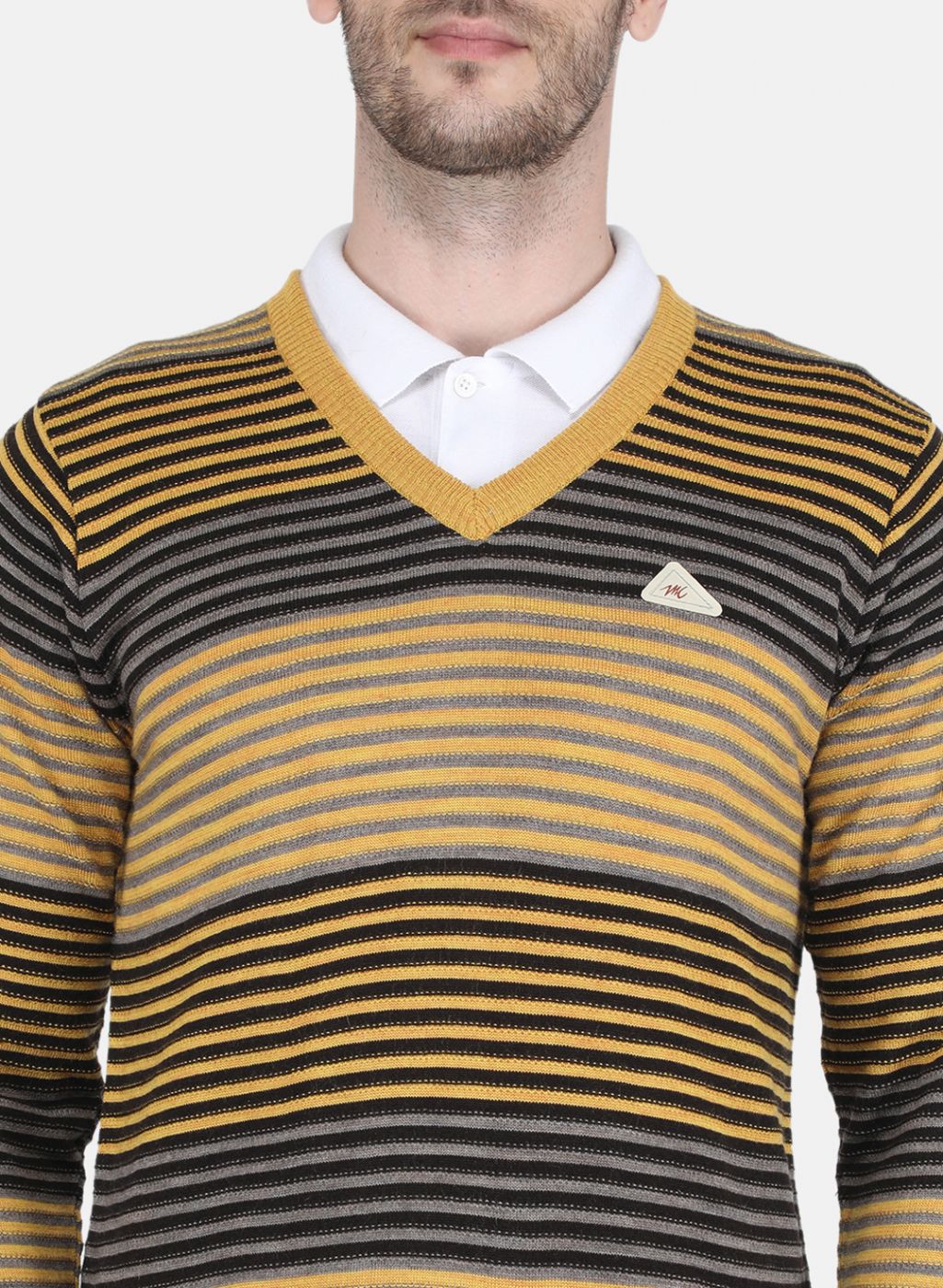 Men Yellow Stripe Pullover