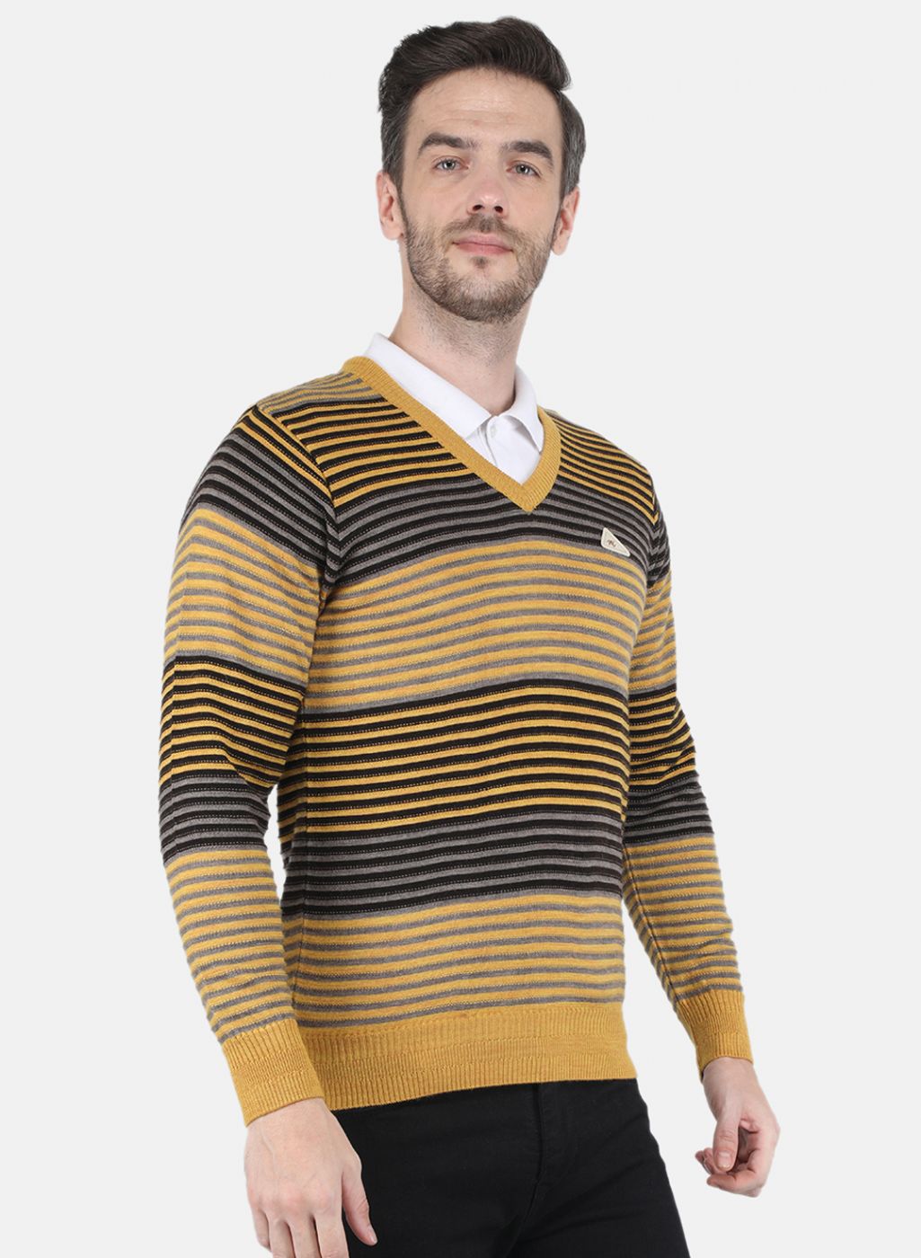 Men Yellow Stripe Pullover