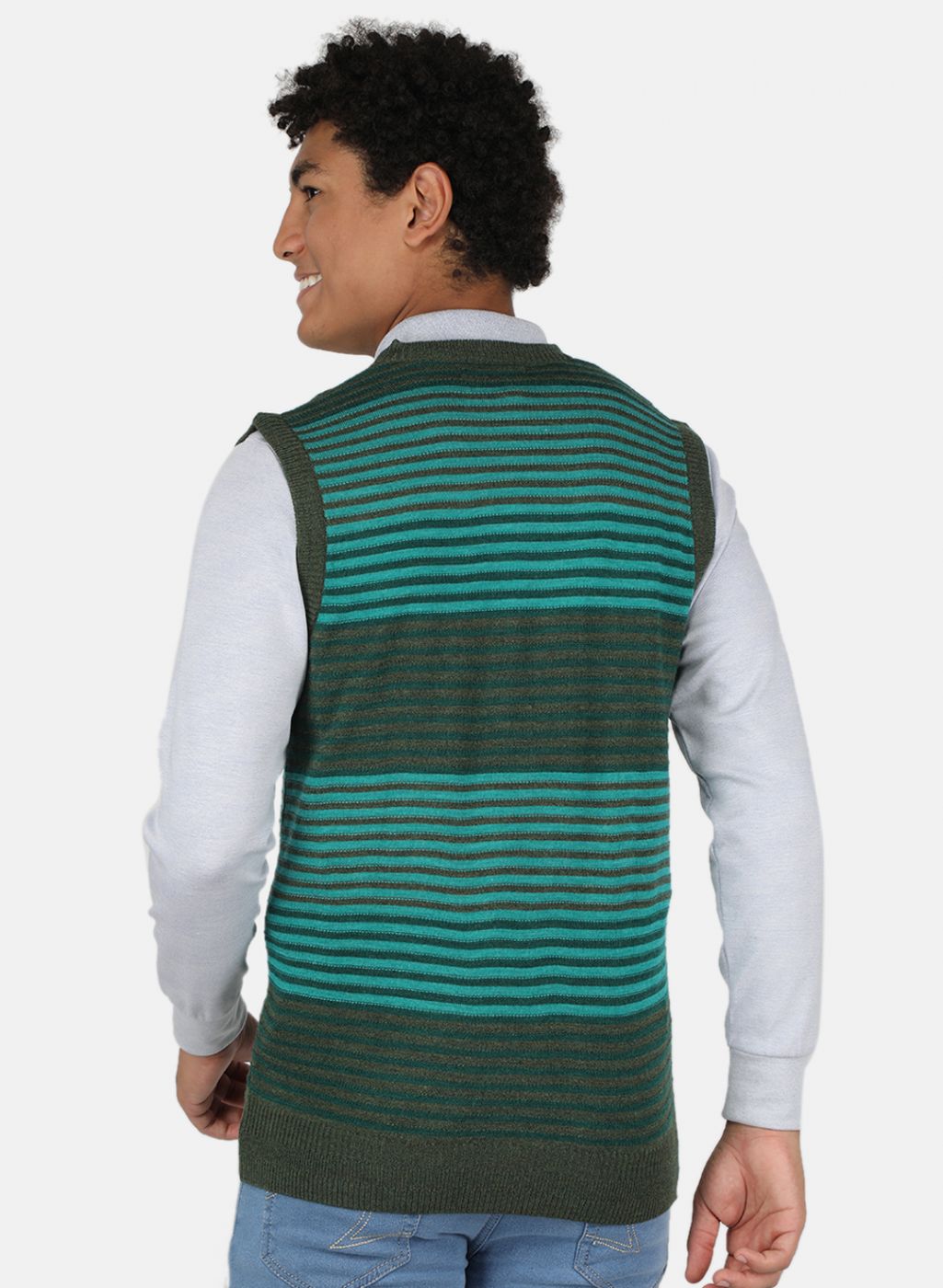 Men Green Stripe Sweater