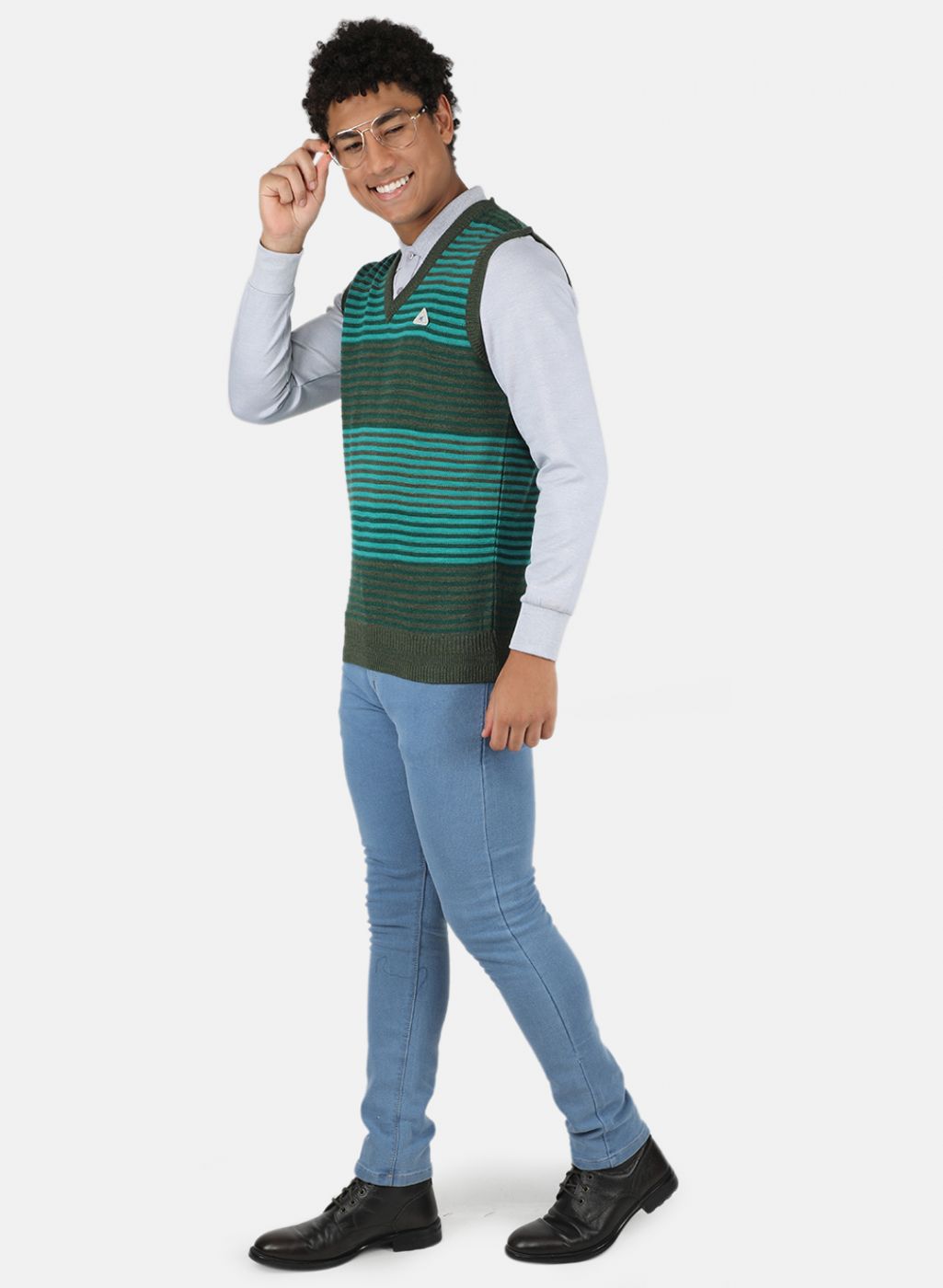 Men Green Stripe Sweater