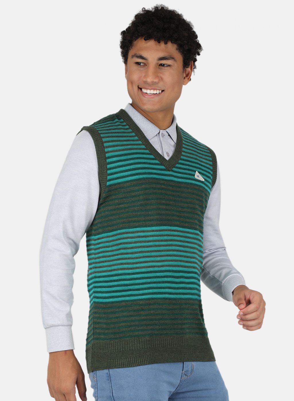 Men Green Stripe Sweater