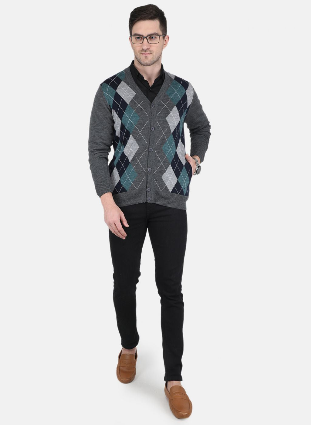 Men Grey Printed Cardigan