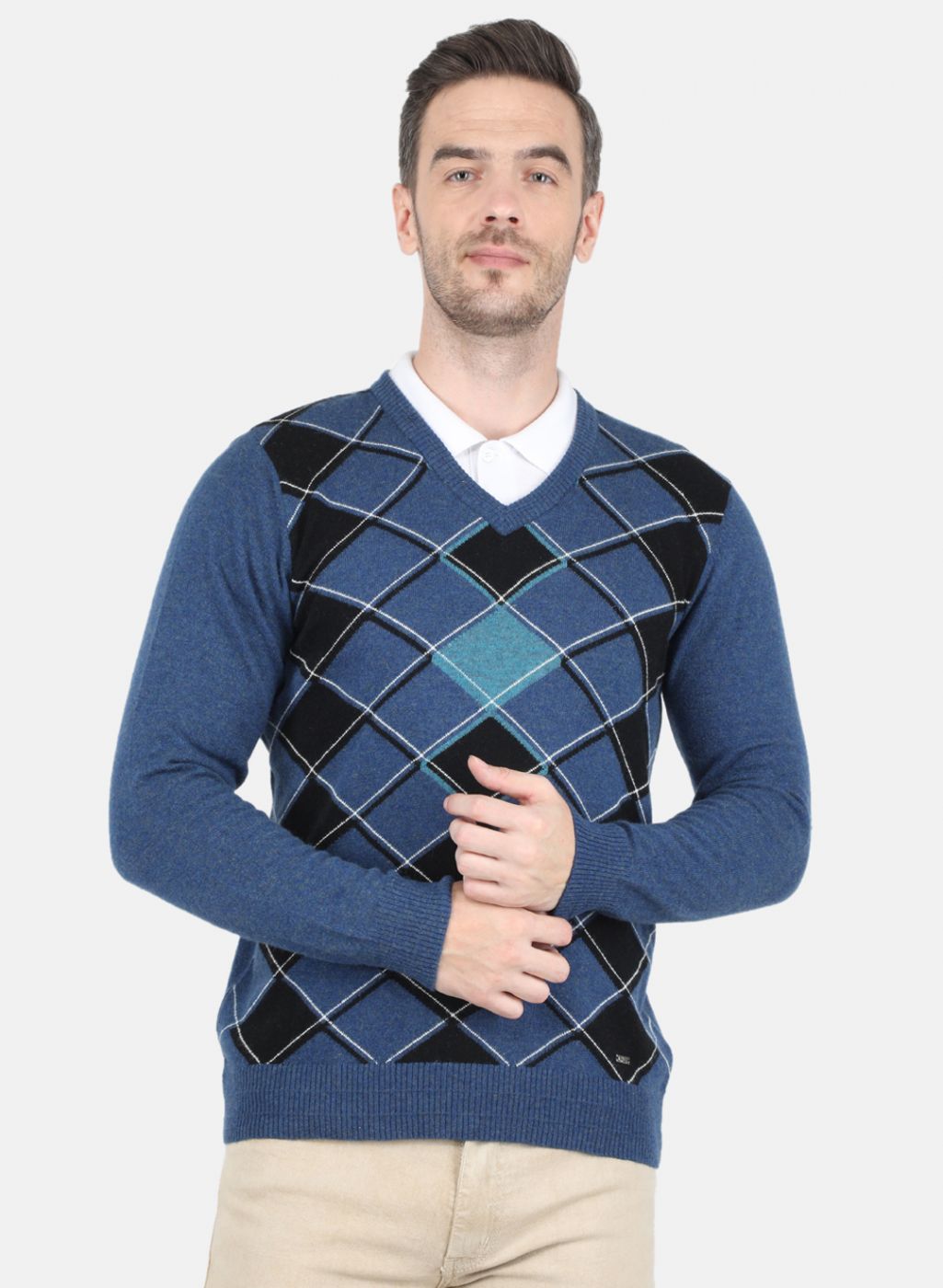 Men Blue Printed Pullover