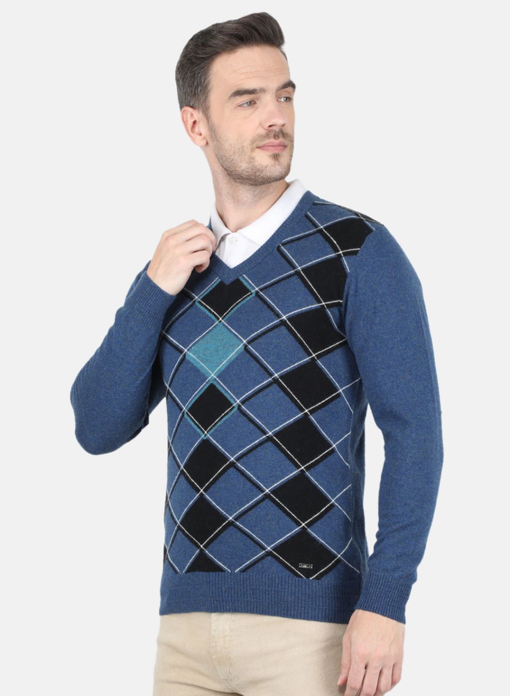 Men Blue Printed Pullover