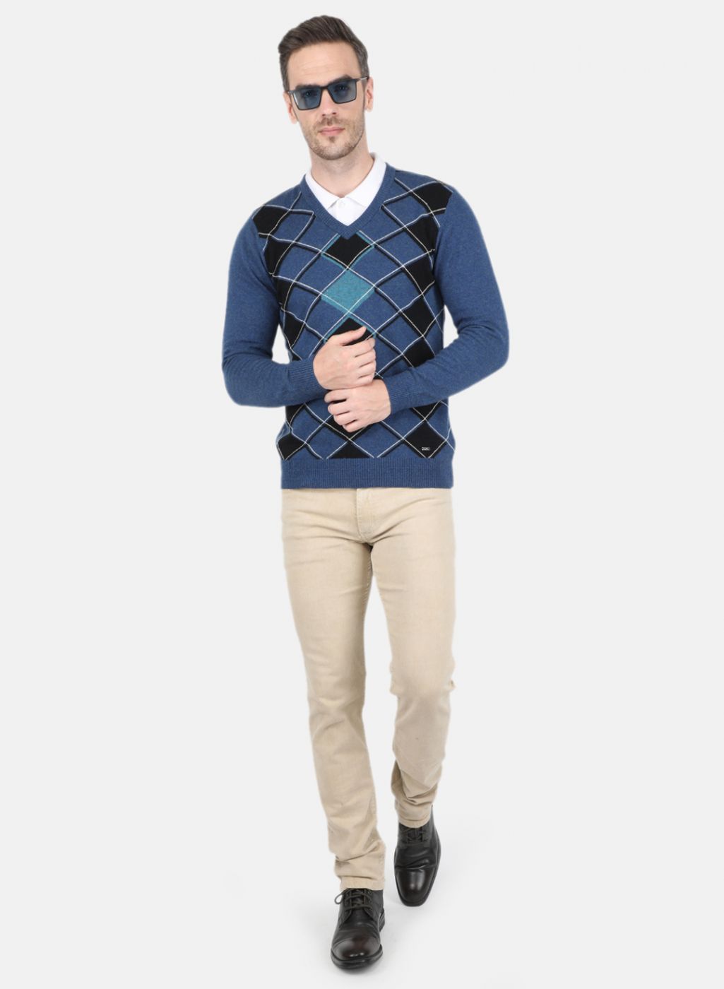 Men Blue Printed Pullover