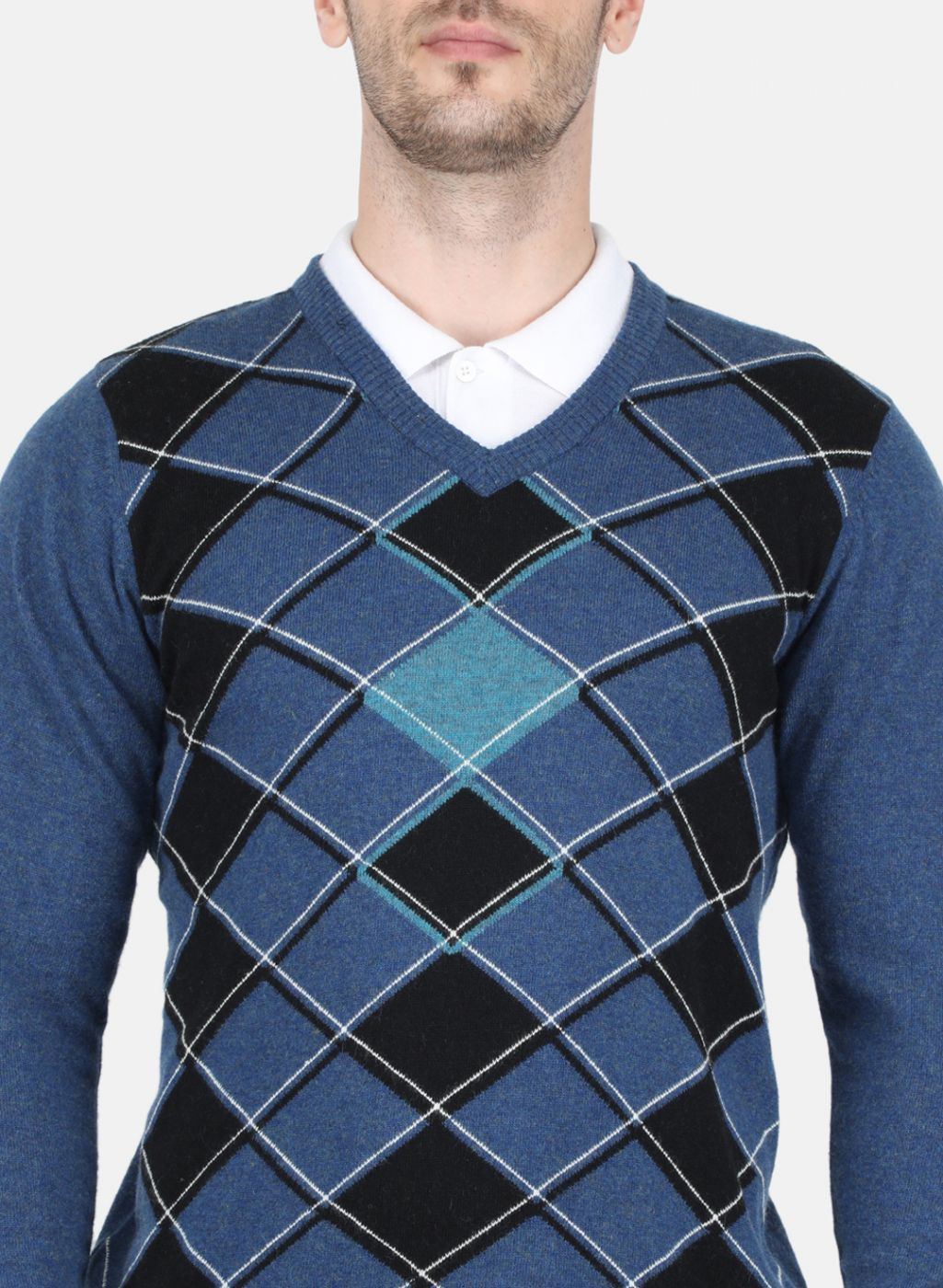 Men Blue Printed Pullover