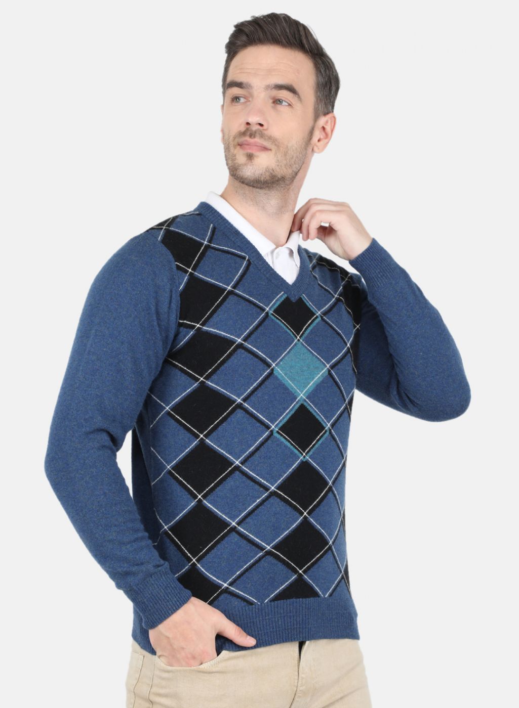 Men Blue Printed Pullover