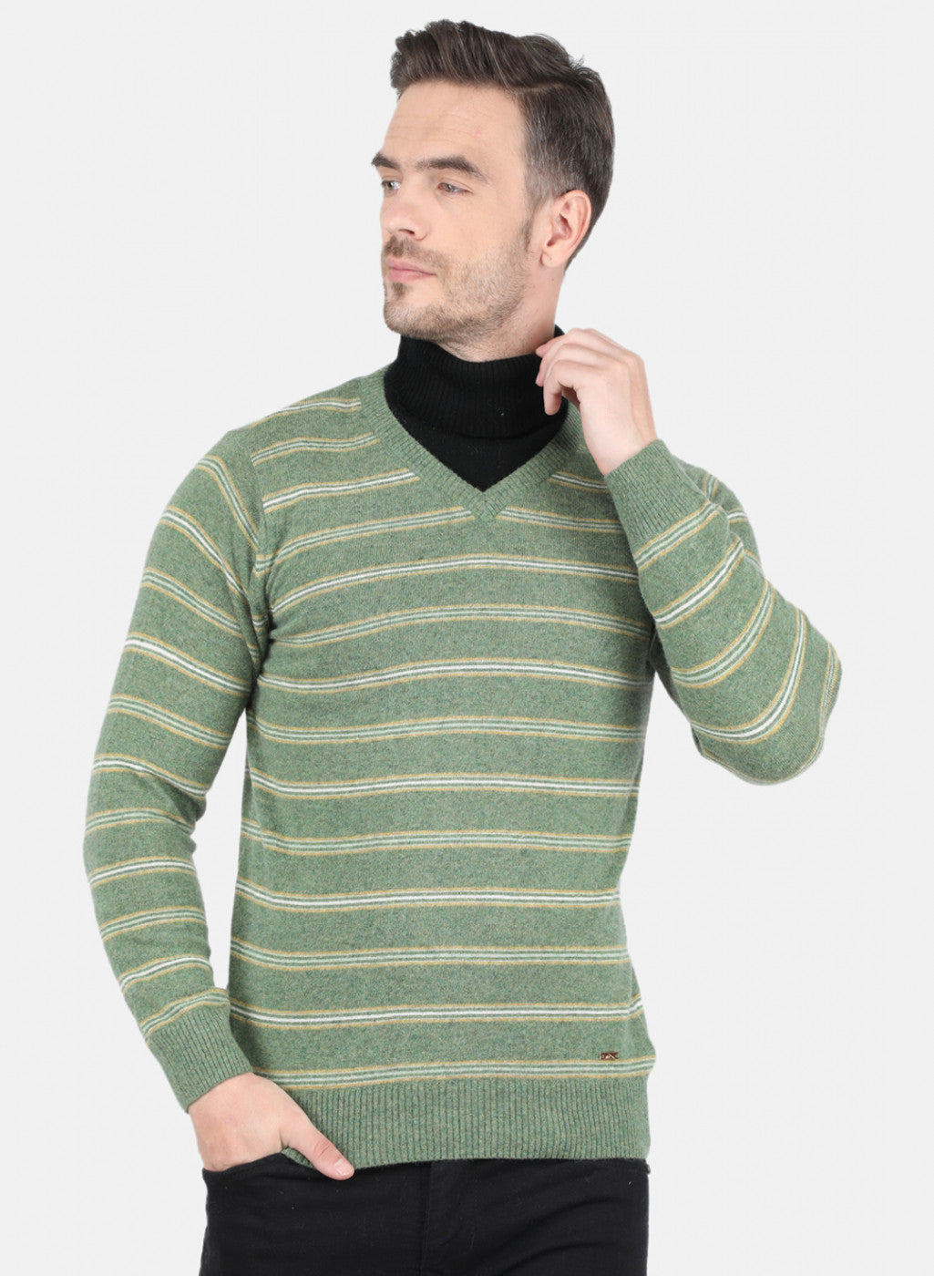 Men Green Stripe Pullover