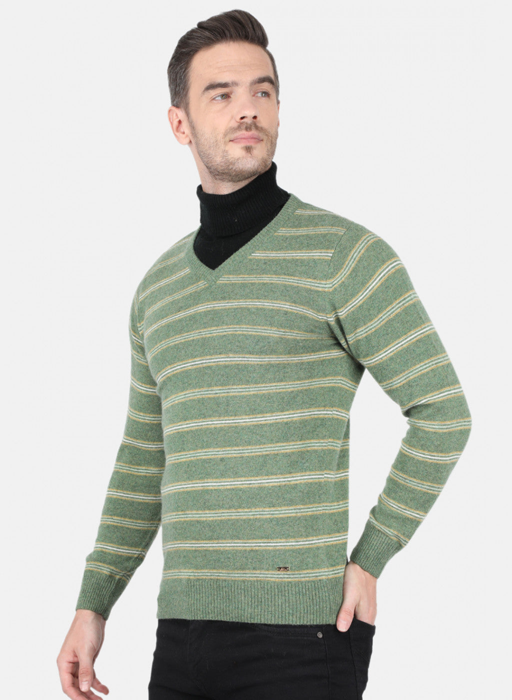 Men Green Stripe Pullover