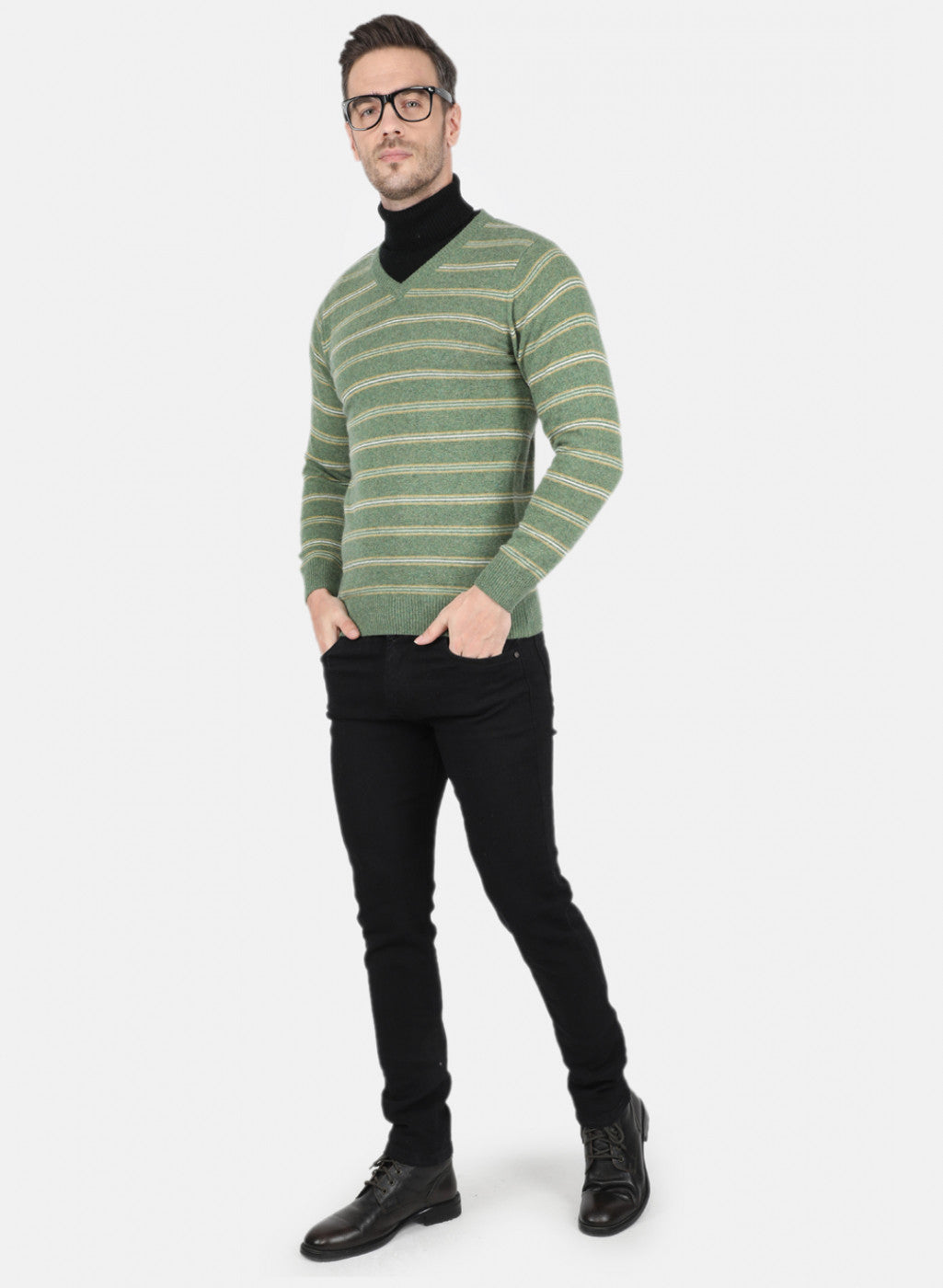 Men Green Stripe Pullover