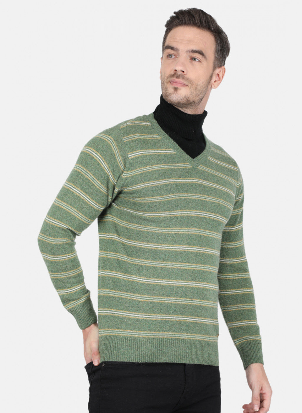 Men Green Stripe Pullover