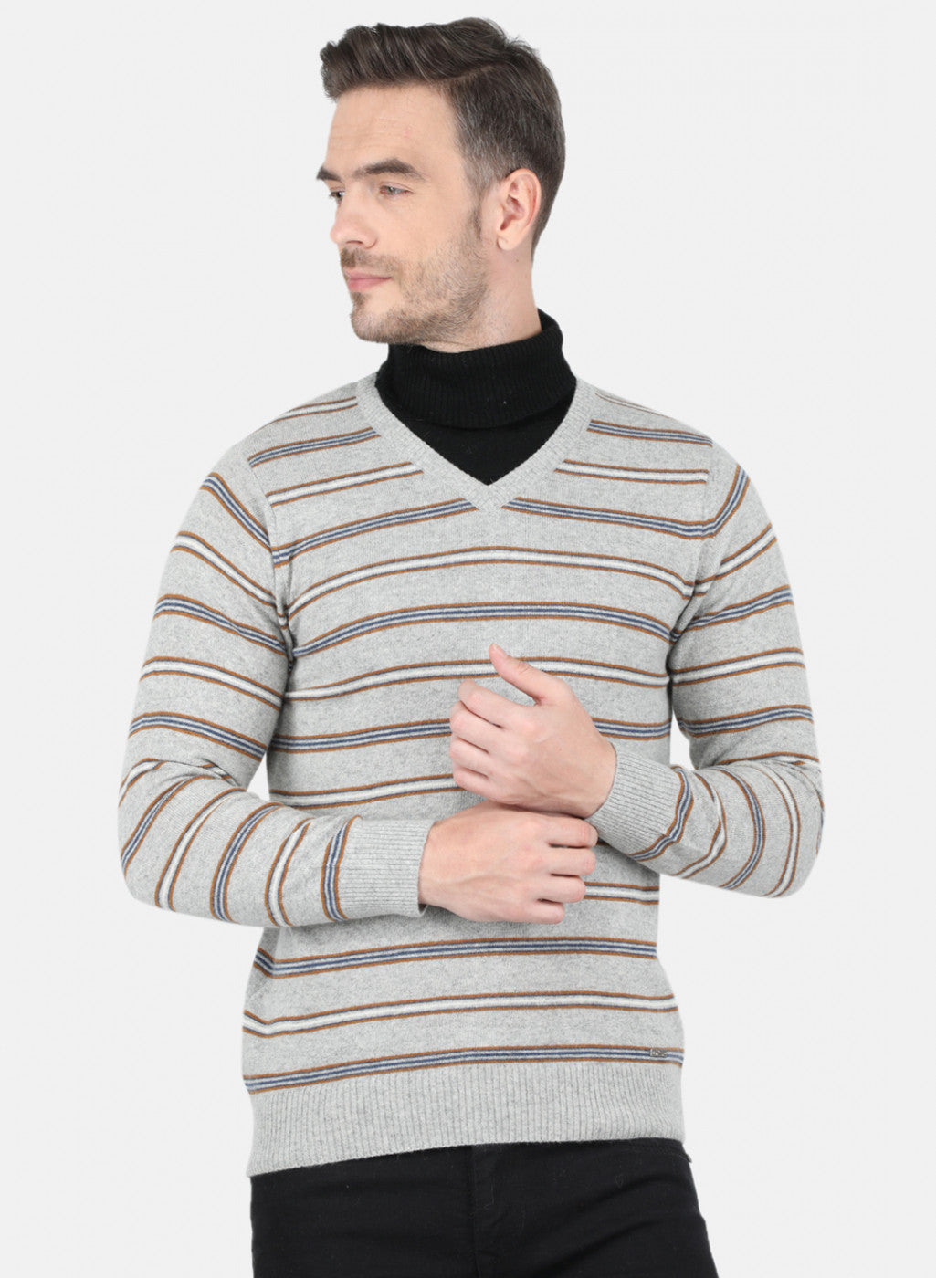 Men Grey Stripe Pullover