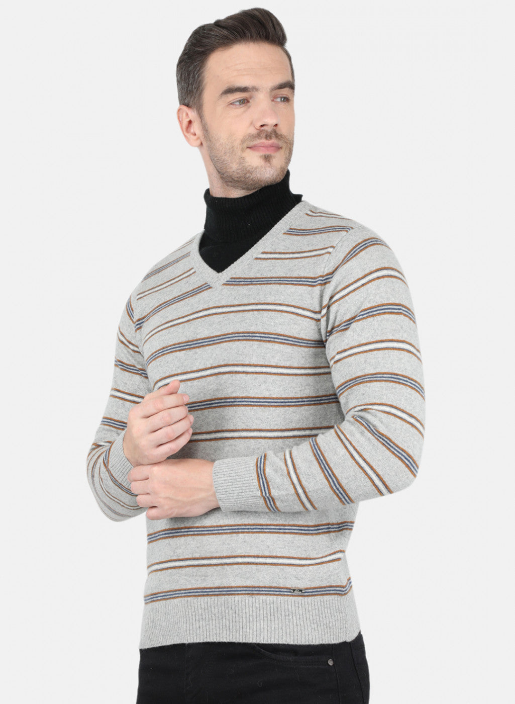 Men Grey Stripe Pullover