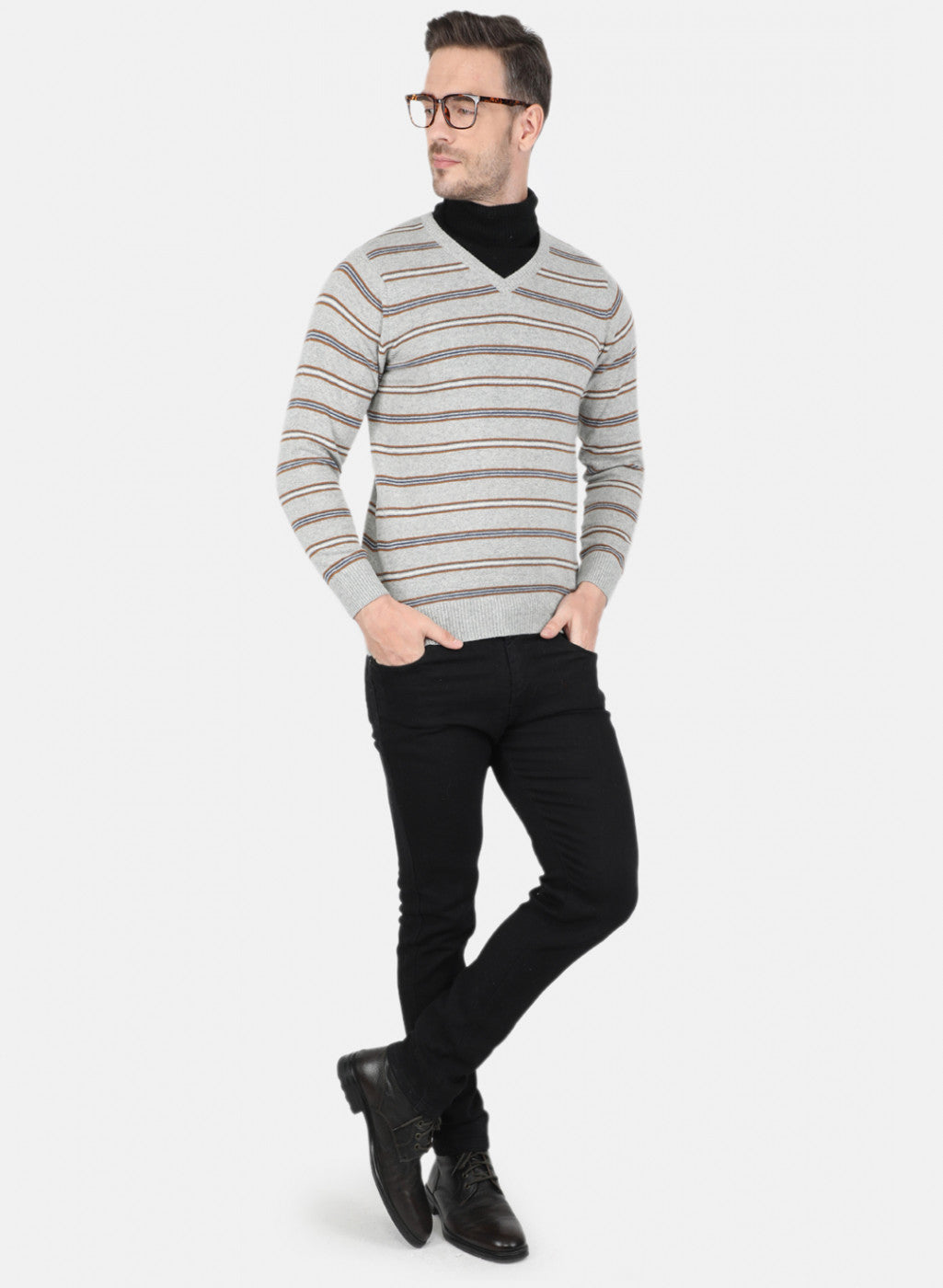 Men Grey Stripe Pullover