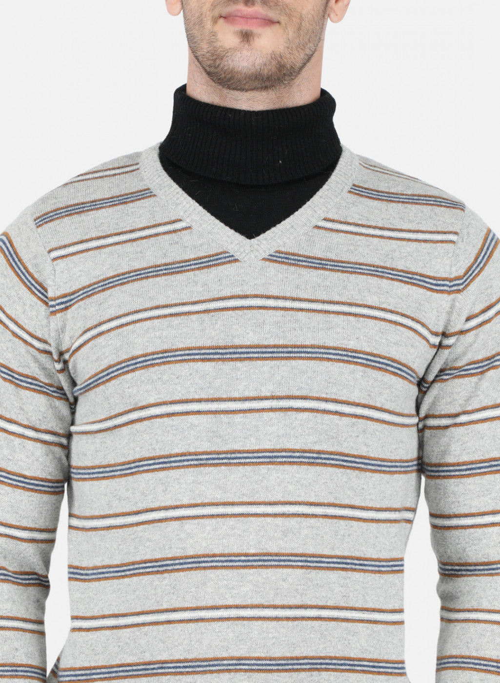 Men Grey Stripe Pullover