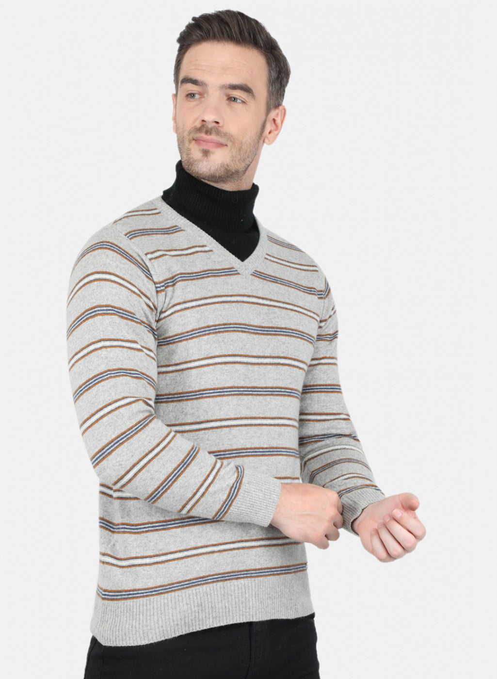 Men Grey Stripe Pullover