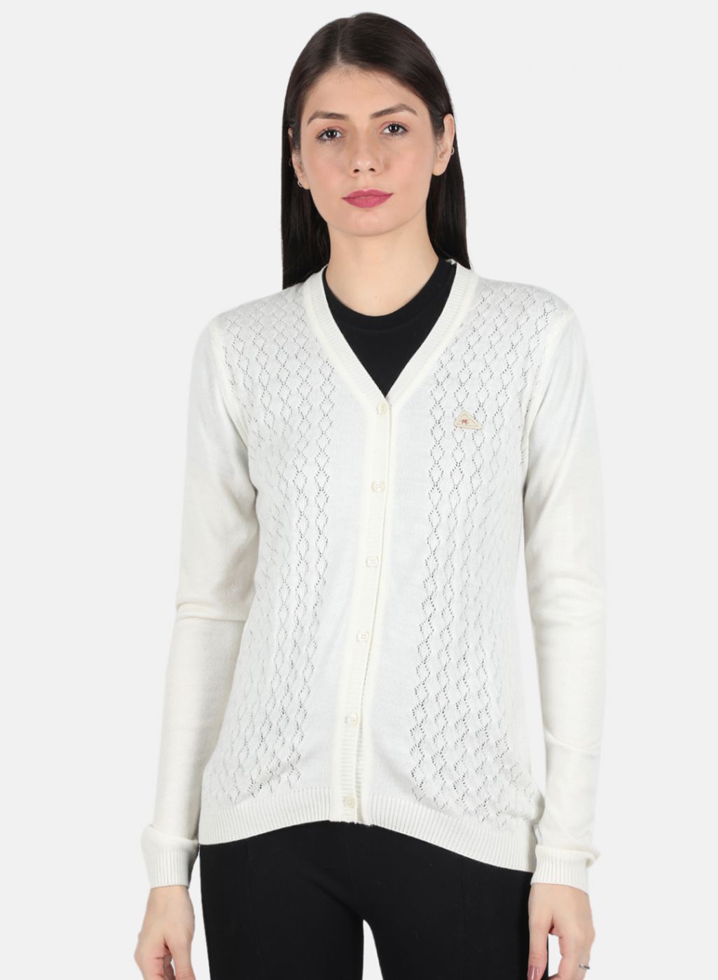 Women White Self Design Cardigan