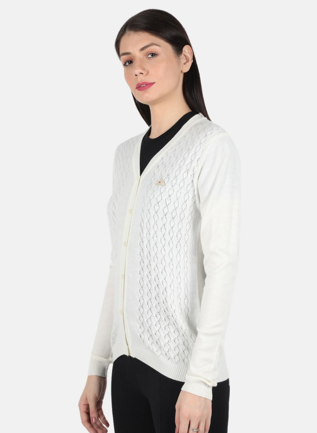 Women White Self Design Cardigan