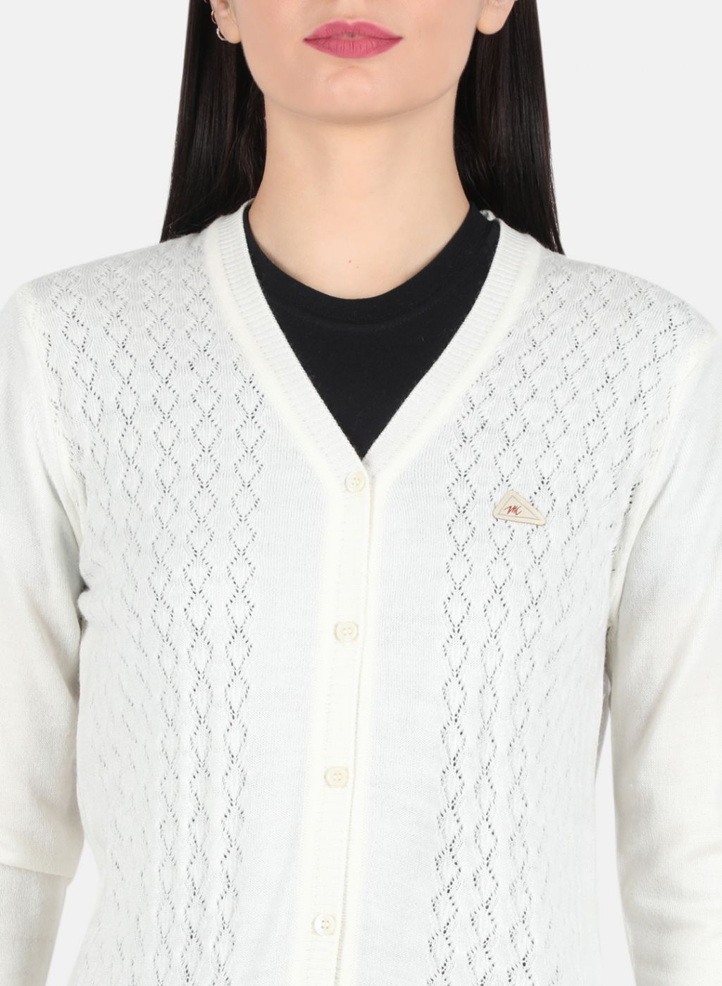 Women White Self Design Cardigan