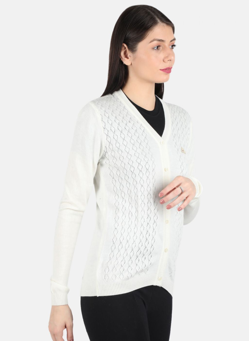 Women White Self Design Cardigan