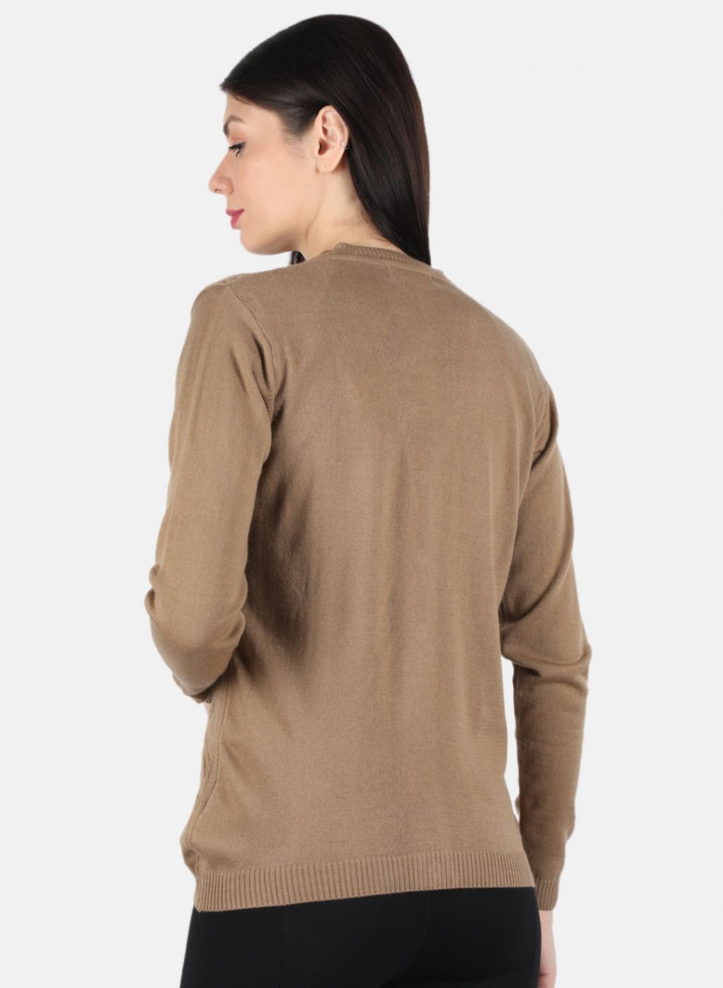 Women Brown Self Design Cardigan