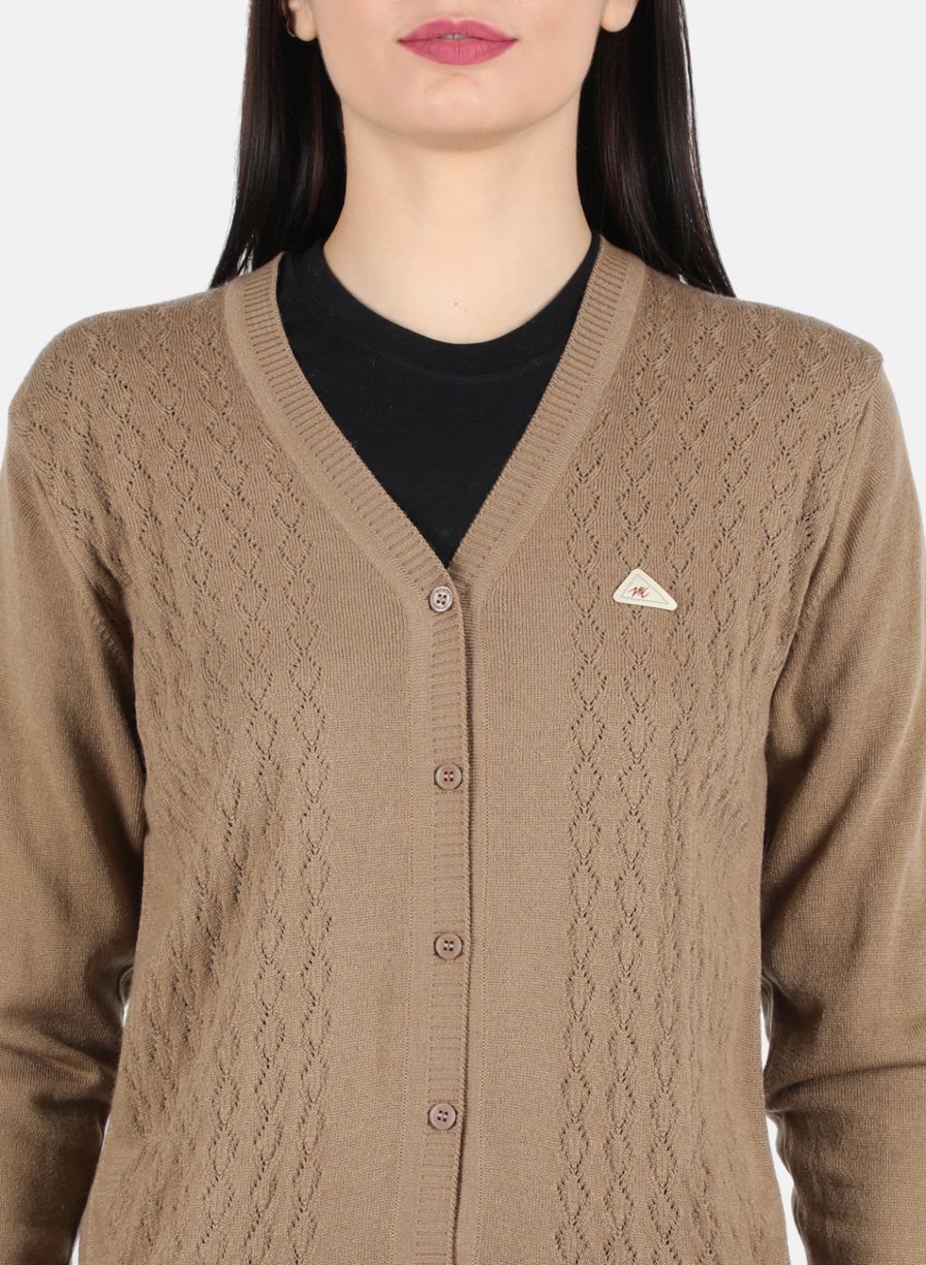 Women Brown Self Design Cardigan