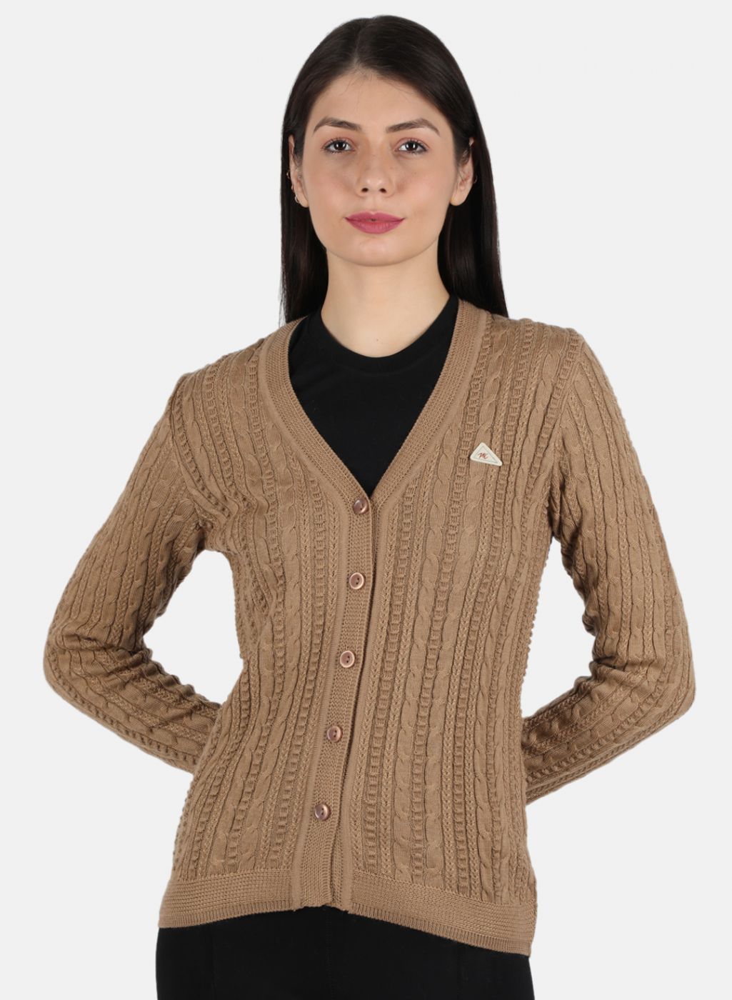 Women Beige Self Design Cardigan