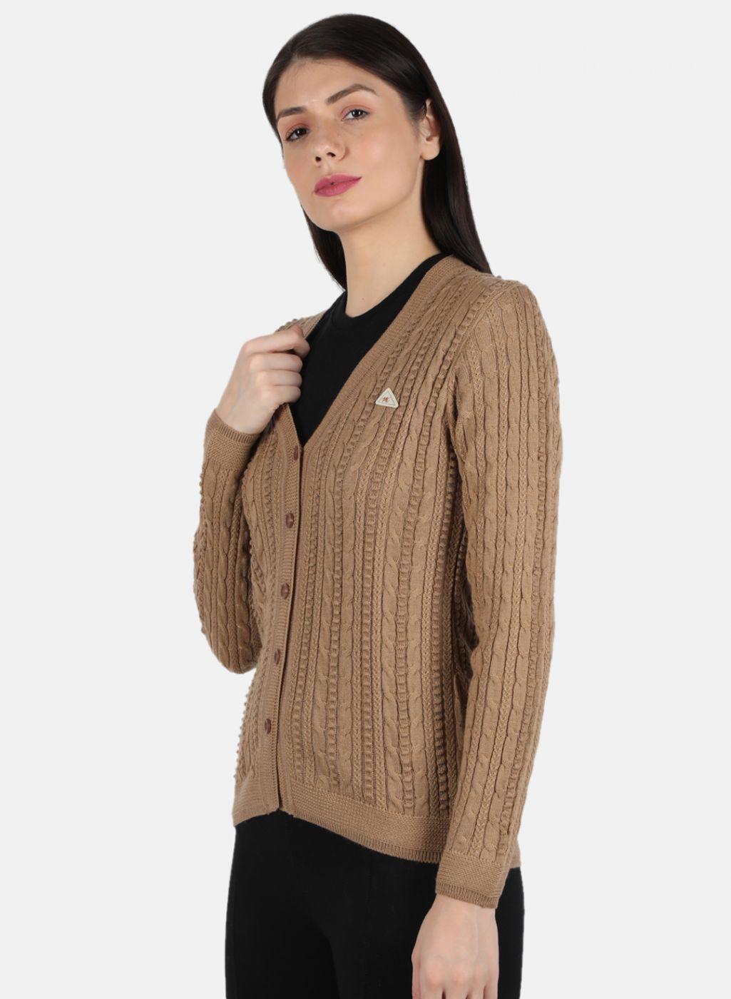 Women Beige Self Design Cardigan