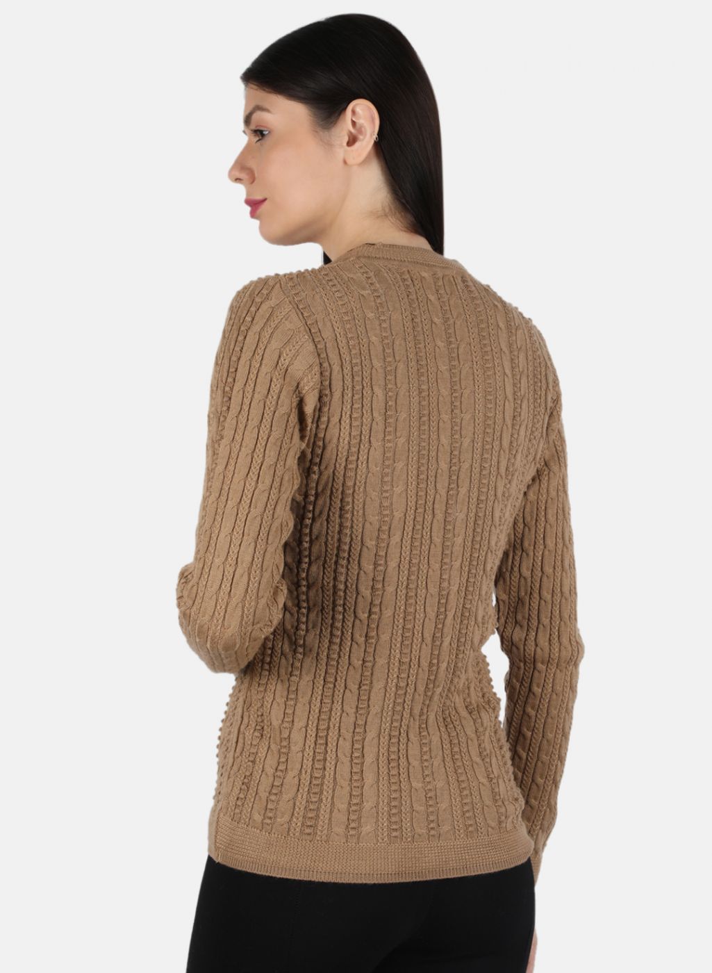 Women Beige Self Design Cardigan