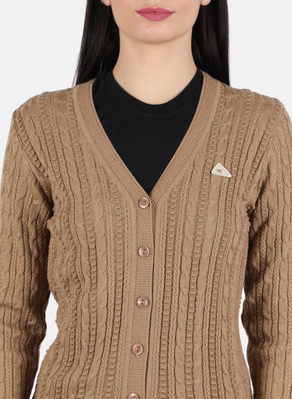 Women Beige Self Design Cardigan