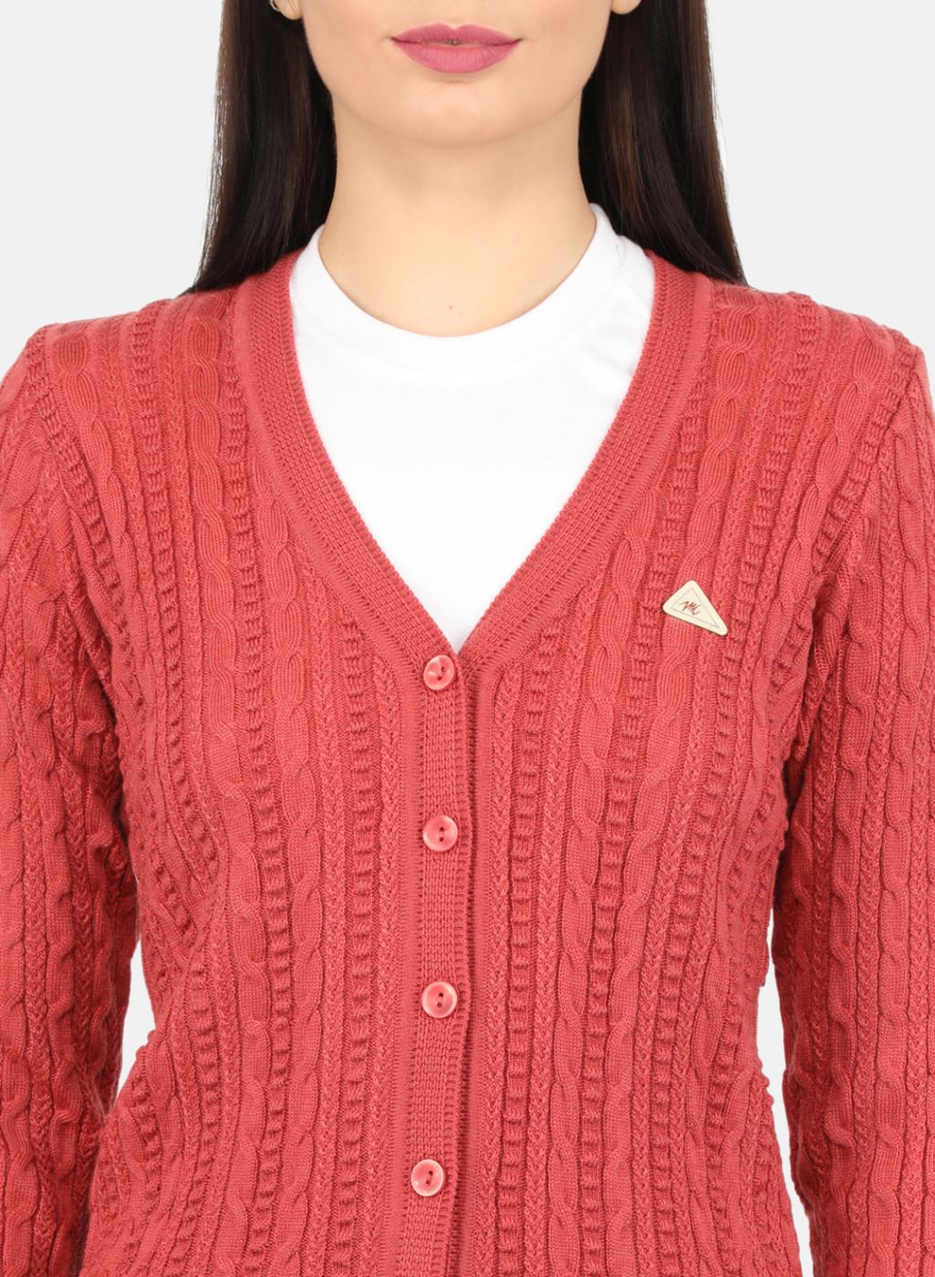 Women Red Self Design Cardigan