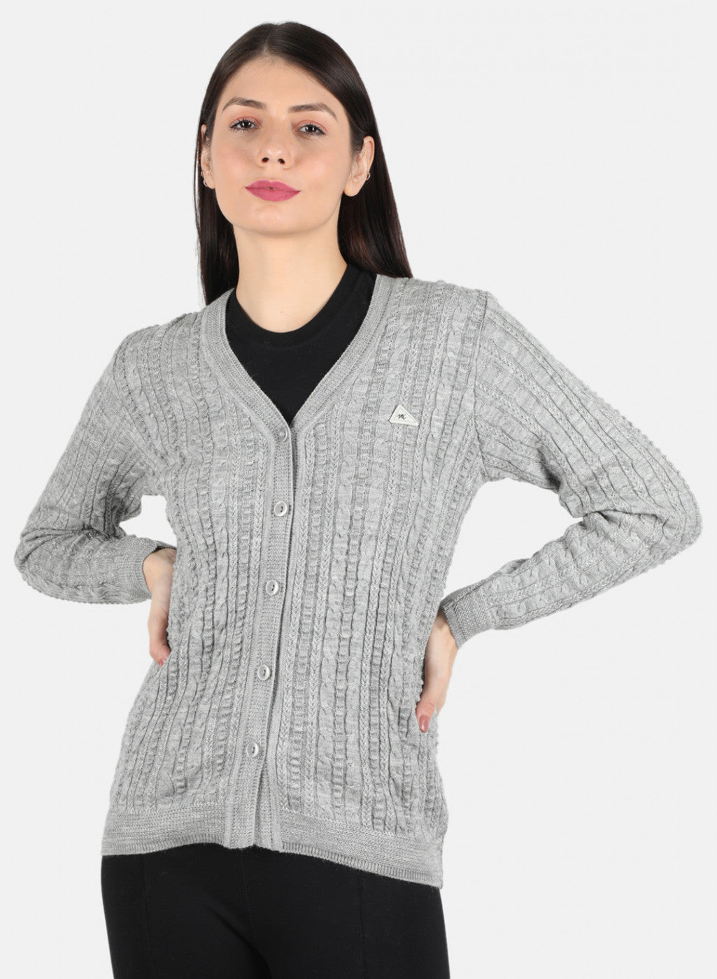 Women Grey Self Design Cardigan