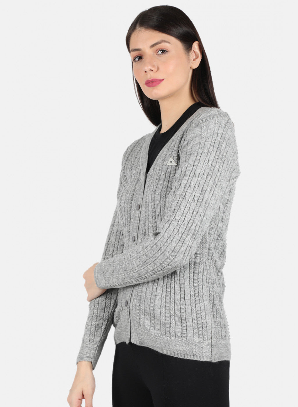 Women Grey Self Design Cardigan