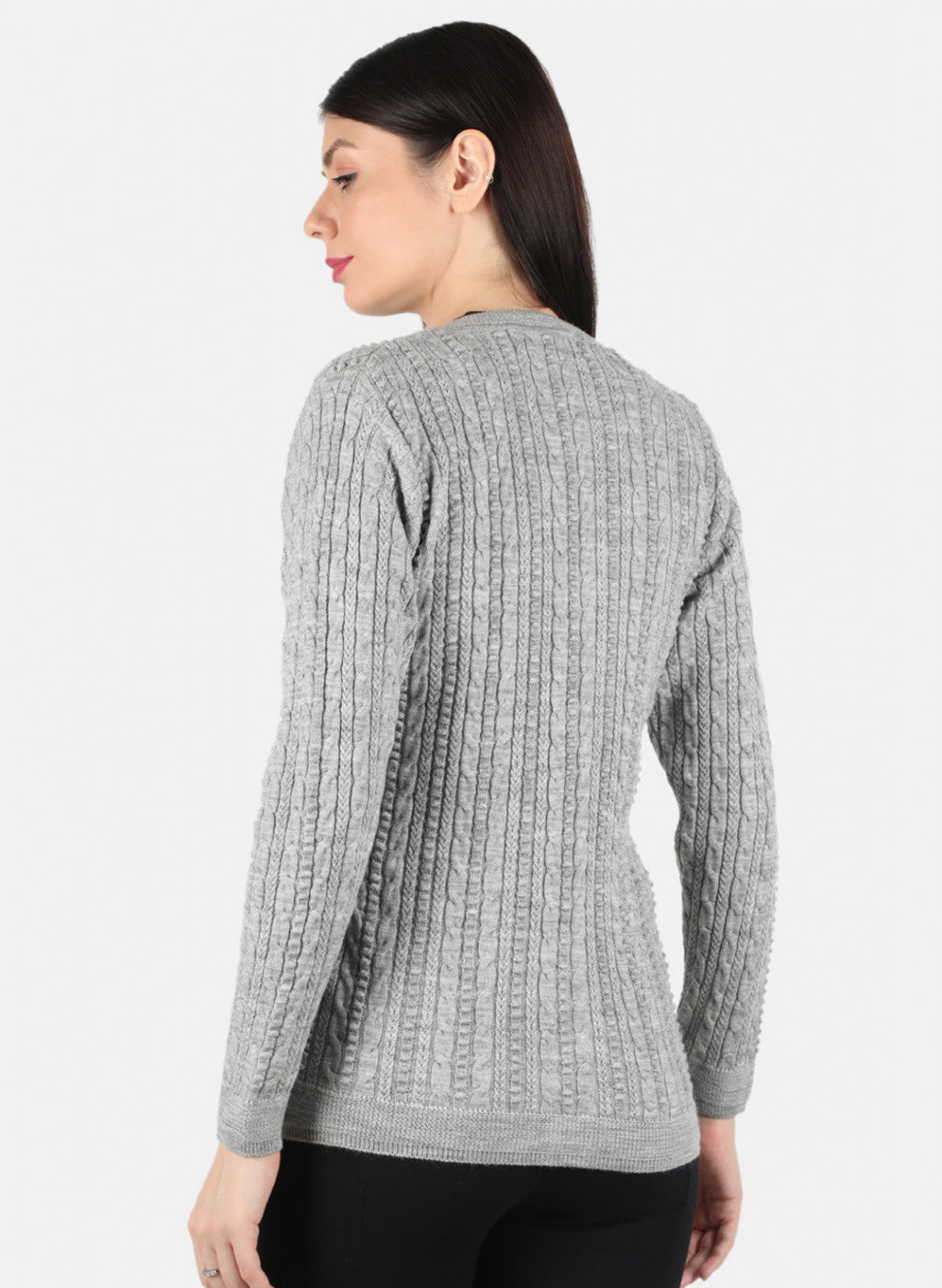 Women Grey Self Design Cardigan