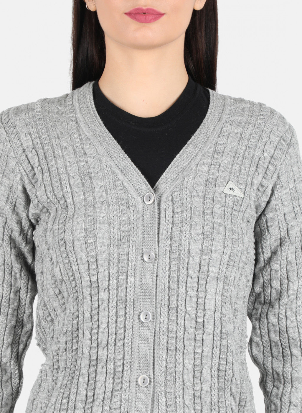 Women Grey Self Design Cardigan