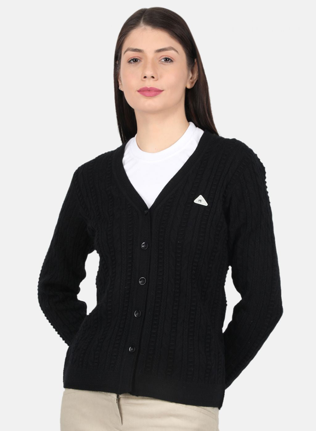 Women Black Self Design Cardigan