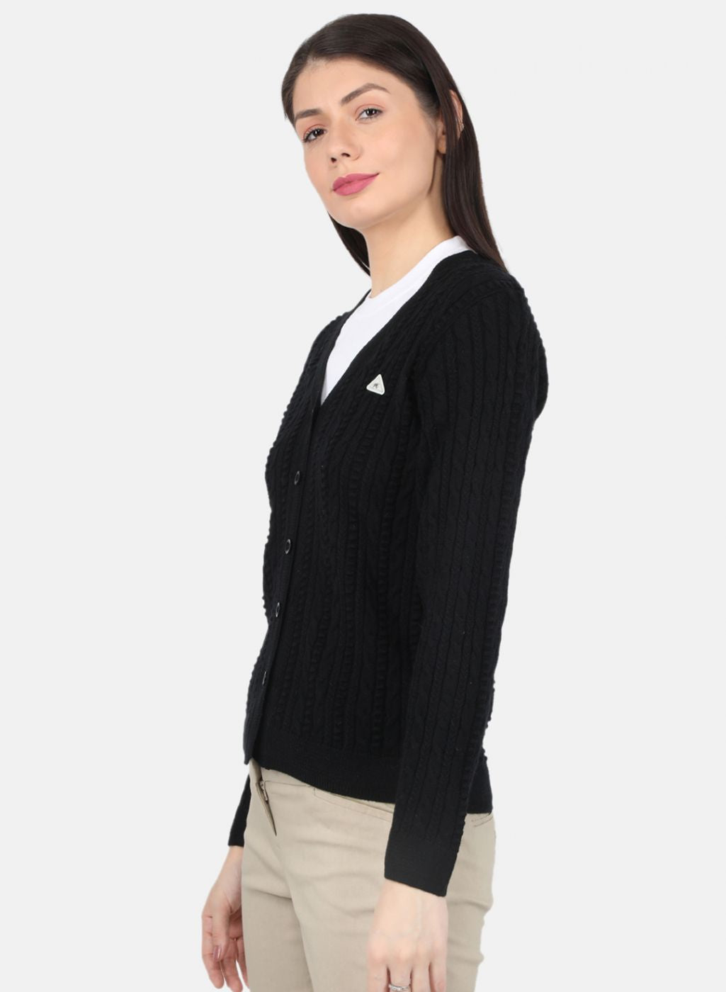 Women Black Self Design Cardigan