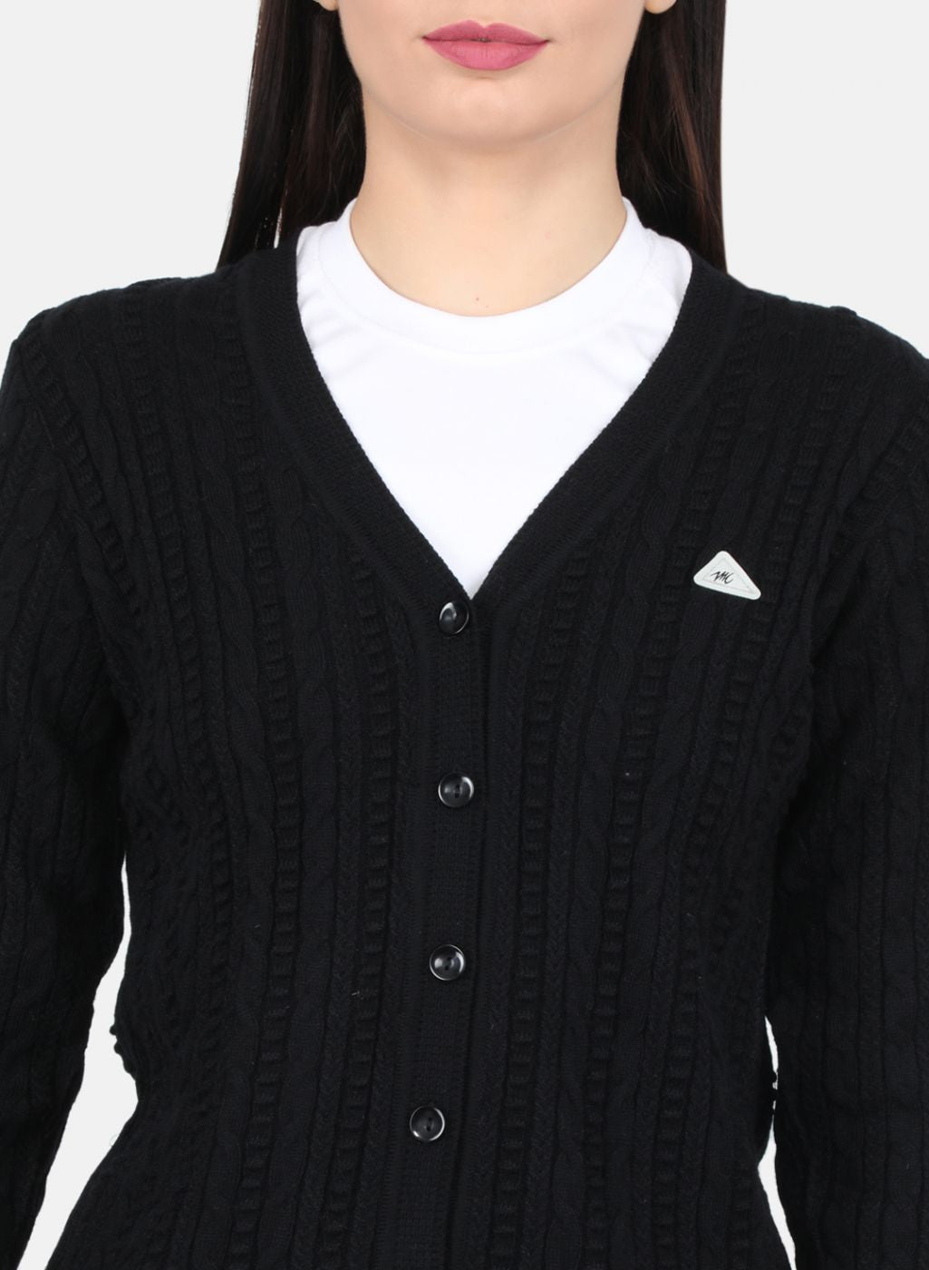 Women Black Self Design Cardigan