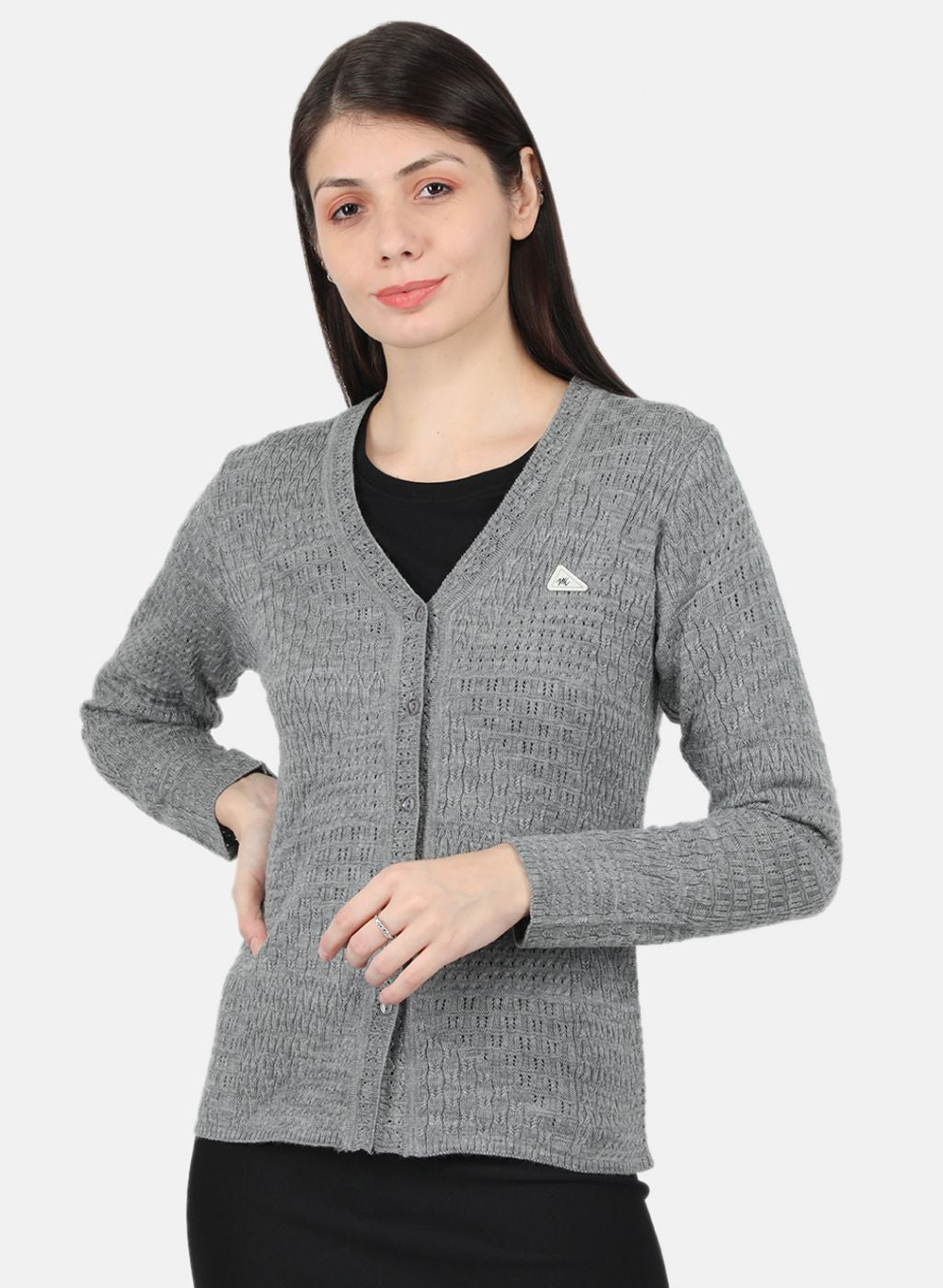 Women Grey Self Design Cardigan